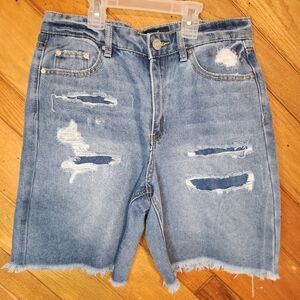 Indigo Rein light blue distressed frayed hem high rise shorts size 5